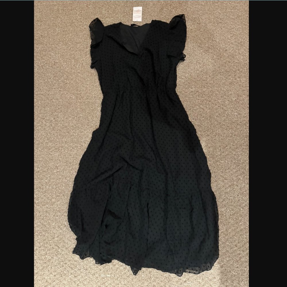 Swiss Dot Black Casual Midi Sun Dress